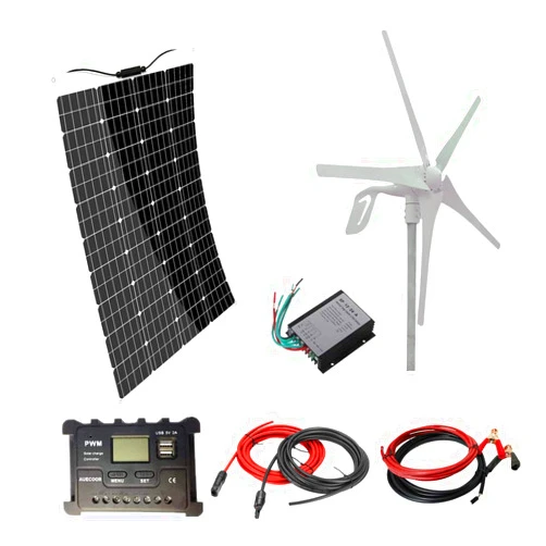 AUECOOR 500W(520W) Solar Wind Power Kit: 120W Mono Flexible Solar Panel + 400W 12V Wind Turbine Generator + Accessories for RV, Boat, Cabin, Trailer, Roofs, Off Grid System, 12V Battery Charging