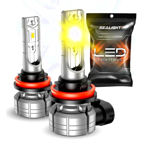 SEALIGHT H11/H8/H16 Amber Yellow Fog Light Bulbs or DRL, 10000 Lumens 3000K Yellow Fog Lights, 32 CSP LED Chips Fog Lamps Replacement for Cars, Play and Plug, Pack of 2