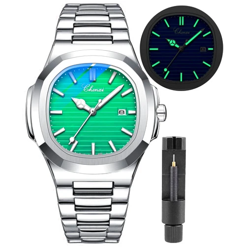 Gosasa Fashion Men's Watches Date Business Watch Stainless Steel Luxury Style Luminous Quartz Waterproof Analog Display Male Wristwatch