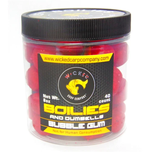 Wicked Carp Company 8oz (~40/tub) 15mm Bubble Gum Boilies & Dumbells