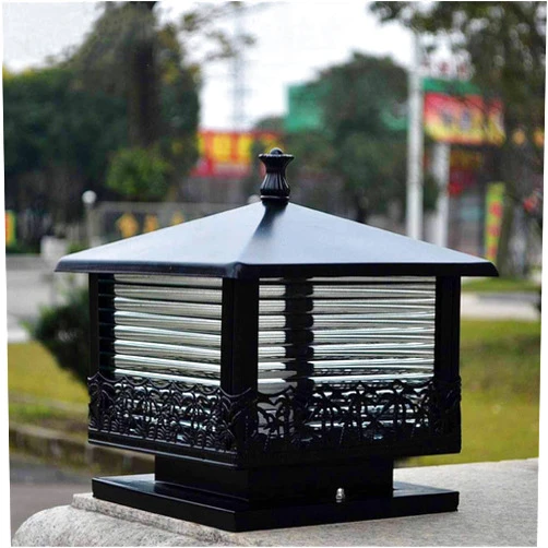 DLGGO European Outdoor Post Light Column Pillar Lamp IP65 Waterproof Retro Industrial Garden Landscape Lighting Fixture Striped Glass Lantern E27 Villa Terrace Fence Park Streetlights Exterior Lights