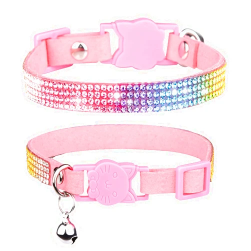 WDPAWS Cat Collar Breakaway Bling Diamond Rhinestone with Bell Adjustable for Cats and Kitten Girl boy (Pink)