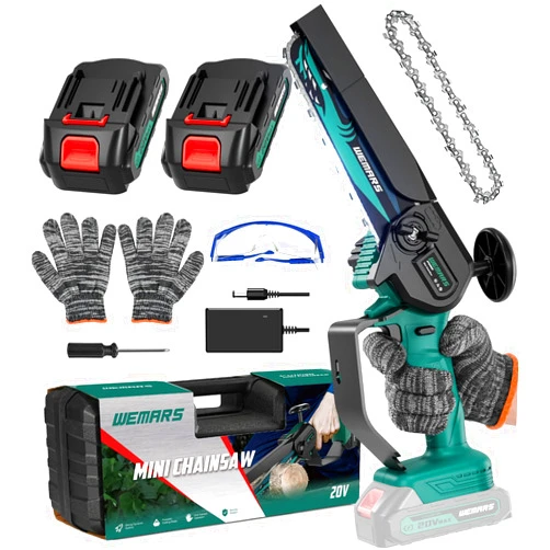WEMARS Mini Chainsaw Cordless, 6-Inch Portable Electric Chainsaw with Security Lock-Handheld Small Power Chain Saws with 2 Battery Powered For Wood/Trees Cutting/Courtyard Garden, 2024 UPGRADE
