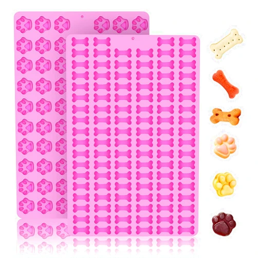 Ecerangus 2 PCS Mini Silicone Molds, Dog Treat Molds,106 Cavity Dog Bone Mold 69 Cavity Paw Silicone Mold for Baking Biscuits, Cookie, Candy, Chocolate, Jelly Pet Dog Treats Mold (Mini Dog Bone+Dog Paw)