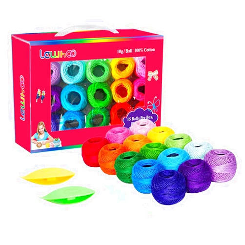 Lewhoo 15Pcs Crochet Thread Balls, 100% Soft Cotton Thread with 2 Tatting Shutters Best Gift