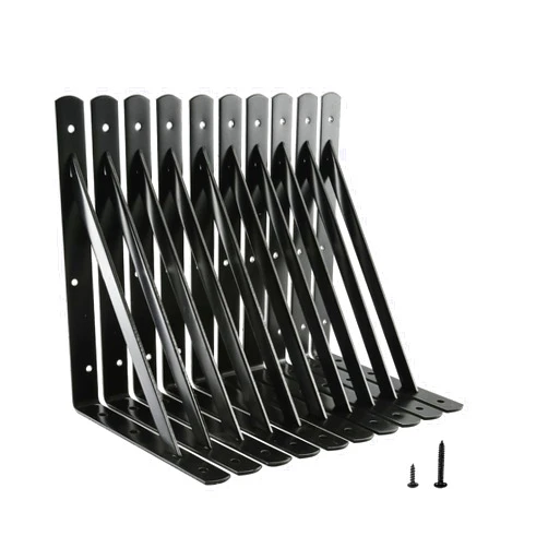 HOME MASTER HARDWARE 12 inch x 8 inch Heavy Duty Shelf Brackets, Load Capacity: 600lb, Black Metal 90 Degree Supports for Shelves 10-Pack, Wall Mounted L Bracket for Floating Shelving with Screws