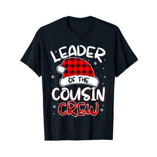 Leader of the Cousin Crew Christmas Gifts Leader of the Cousin Crew Pajamas Funny Xmas Buffalo Plaid T-Shirt