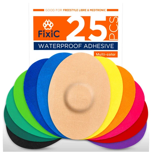 Fixic Freestyle Adhesive Patches 25 PCS – Good for Enlite – Guardian – Waterproof Adhesive Bandages – Pre-Cut Back Paper – Long Fixation for Your Sensor! (Multi-Color)