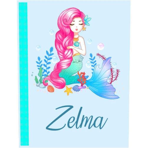 Tina J. Clements Zelma: Personalized Mermaid Handwriting Notebook Blue Color With Blue Name Large Size 8.5'' x 11'' x 115 Pages White Paper Blank Journal Gifts for Kids - Baby and Students