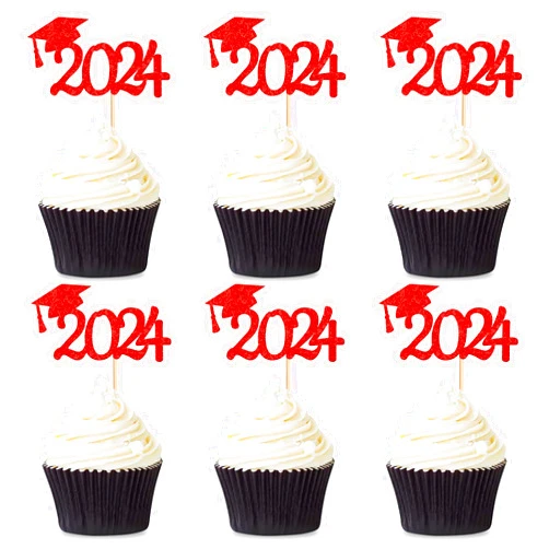 Cyodoos graduation cupcake toppers 2024, Food/Appetizer Picks For Graduation Party Mini Cake Decorations, 2024, Cupcake Toppers, Graduation 24 Pieces (Red)…