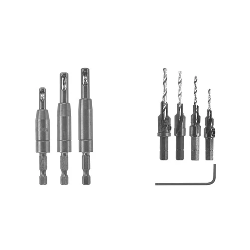 BOSCH CC2430 3-Piece Clic-Change 1/4 in. Self-Centering Drill Bit Assorted Set & SP515 5 Piece Hex Shank Countersink Drill Bit Set with #6, 8, 10, and #12