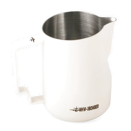MHW-3BOMBER Milk Frothing Pitcher 12oz/350ml Milk Frother Cup Espresso Steaming Pitcher Stainless Steel Milk Frother Cup Barista Latte Art Round Spout Milk Jug White P6013W