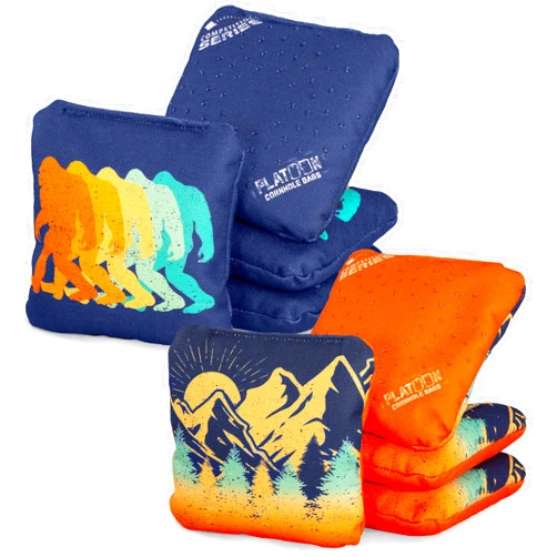 Play Platoon Competition Series Cornhole Bags Set of 8 Regulation Professional Weight Double Sided Slick and Stick with Rubber Sticky Dot Slow Side for Pro Corn Hole Bean Bag Toss Game-Designed in USA