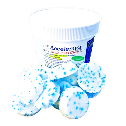 Accelerator by Dr. Pooper Drain Field Cleaner Tablets by Dr Pooper. Clears Septic Tanks and Drain Fields of Tough Clogs, Scum, Sludge AND Eliminates Odors FAST - Aerobic & Anaerobic Systems - Easy to Use, Just Flush.
