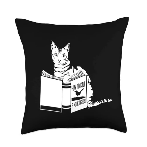 InGENIUS Reading Cat Gifts Vs Bird Lover Lierature Love Cats Books Throw Pillow, 18x18, Multicolor