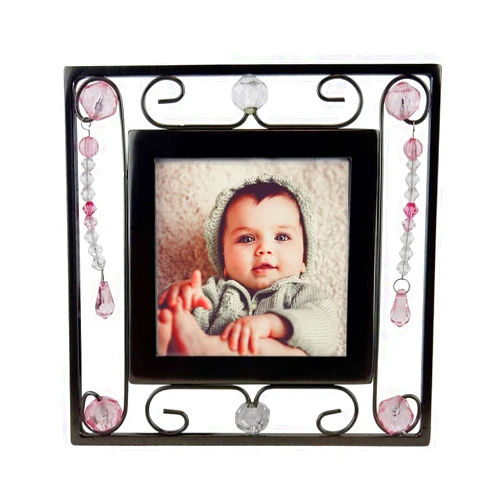 Cassiani Collection Baby Picture Frame - Ideal Gift for Expecting Parents, Baby Shower, New Baby Gifts, New Mom & Dad, Adoption Gifts, Metal Wire & Beads, 3x3 Photo Window - #7524