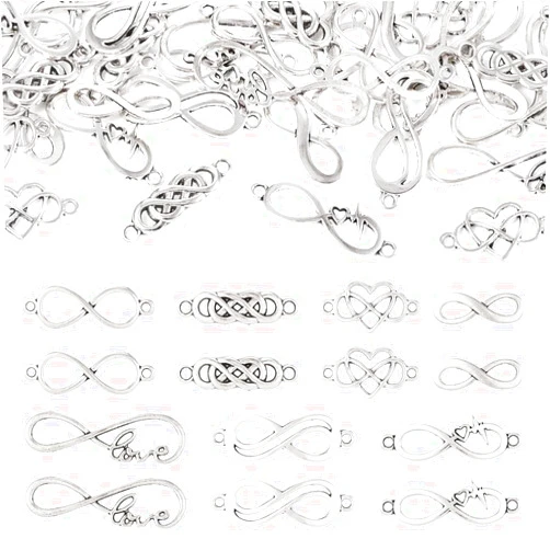Craftdady 42Pcs Alloy Infinity Heart Connector Charms Antique Silver Western Infinite Love Links Pendants for Crafts DIY Bracelets Necklaces Jewelry Making Finding