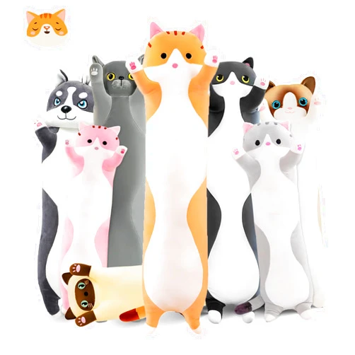 NXNYNZ Long Cat Plush Pillow, 19.6in Cute Cat Plushie Stuffed Animals Body Pillow, Yellow Kawaii Kitten Soft Plushie Doll Toy Birthday Gift for Kids Girlfriend