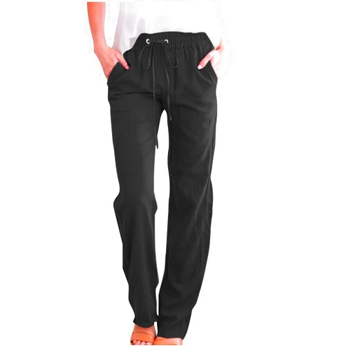 Lastesso Linen Pants Women Lightweight Summer Beach High Waist Straight Leg Cotton Outfits with Pockets Boho Lounge Pants