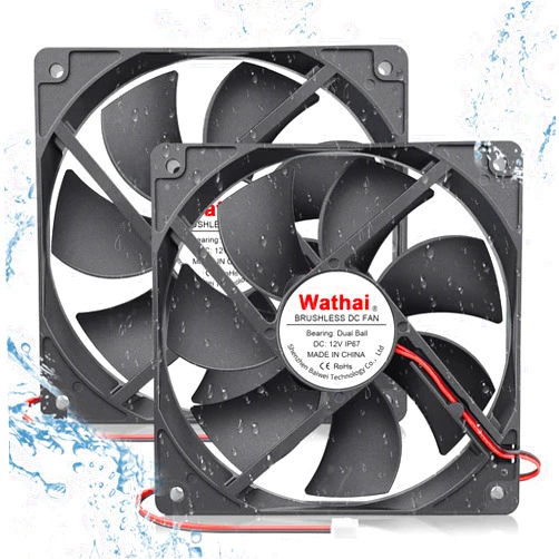 Wathai 120mm x 25mm 12V Waterproof Fan Dual Ball High Preformance for Outdoor Electronic Equipment Cabinet or DIY Cooling Ventilation Exhaust Projects IP67 2 Pack