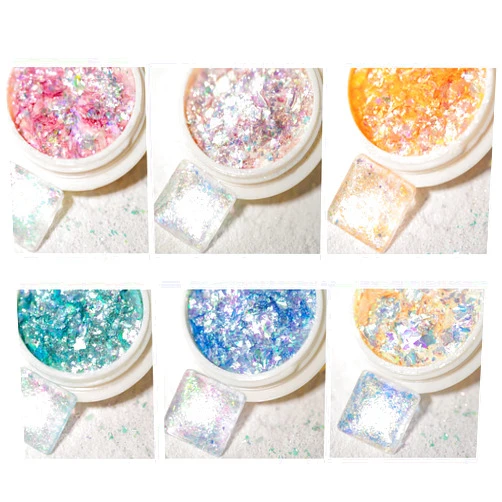 KCXUUYS 6 Colors Opal Flakes Nail Sequins Holographic Glitter DIY Nail Crystal Acrylic Chrome Powder Irregular Shiny Mermaid Mirror Neon Nails Manicure Paillettes Nail Art Decorations