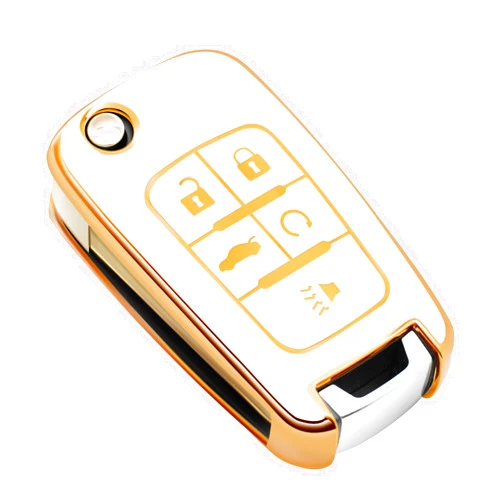 FEYOUN Key Fob Cover Compatible with Chevy Chevrolet Equinox Camaro Cruze Malibu Sonic Volt Spark Impala Buick Encore Allure TPU Remote Keyless Key Fob Case Protection Shell Accessories, White