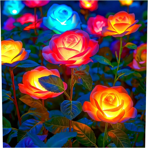 WdtPro Solar Garden Lights Outdoor, 4 Pack Solar Lights Outdoor with 20 Rose Flowers, Waterproof 7 Color Changing Solar Powered Flowers Lights for Outside Patio Yard Pathway