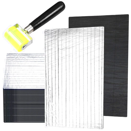 Tallew 16 Pcs 196 Mil Car Sound Deadening Mat Sound Deadener Automotive Audio Noise Insulation Dampening Insulation Mat with Rubber Roller for Hood Ceiling Door 15.7 x 9.8 in Each Sheet