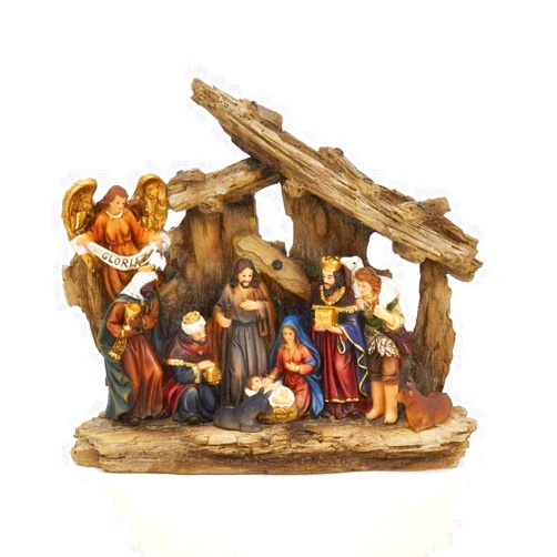 Kurt S. Adler Kurt Adler 7-Inch Resin Nativity Table Piece, 11 Piece Set with Stable