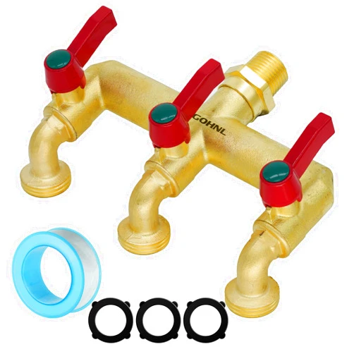 TSGOHNL Outdoor Faucet, Heavy Duty Brass 3-Way Faucet, Solid Brass Garden Faucet, NPT 3/4