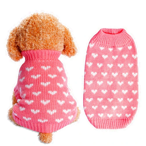 Dxhycc Dog Knitted Sweater Heart Puppy Sweater Warm Soft Pet Holiday Clothes for Small Cats and Dogs (Pink, S)