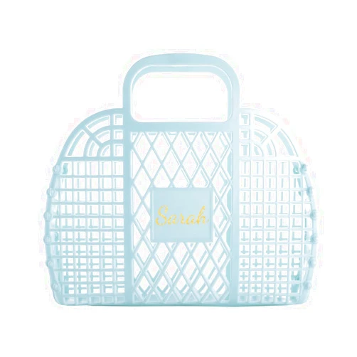 RCLOVER Retro Jelly Bag, Pool Bachelorette Party Basket, Toddler Purse Storage Basket for Bridesmaid, Litter Girl Gift Bag Rubber Beach Bag (Blue)