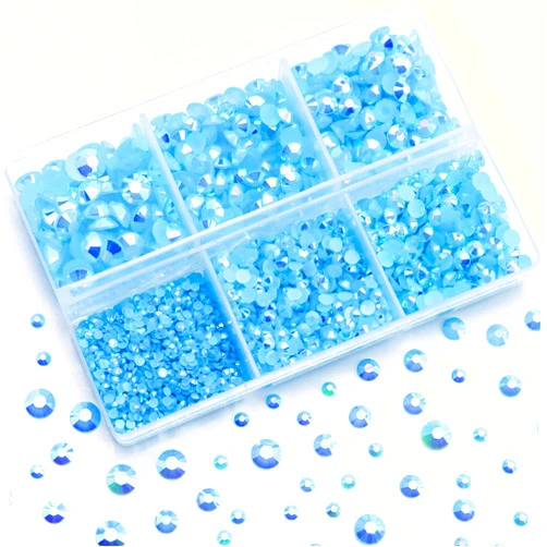 Briskbloom 3000PCS Resin Flatback Rhinestone, 2mm 3mm 4mm 5mm 6mm Lake Blue AB Flatback Jelly Resin Rhinestones for Tumblers, Mugs, Bottles, Craft Decoration, Loose Bling Glitter Gem Stone