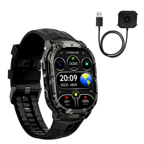 CARBINOX Vortex Smart Watch with Charger, Rugged Fitness Tracker IP69K Waterproof Compatible with Android and iOS Phone, 14 Days of Battery Military Durable