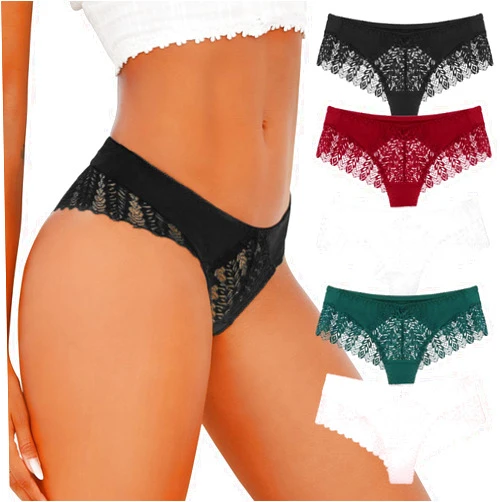 XI LIU Sexy Cheeky Panties for Women Comfortable Lace Underwear Bikini Briefs 5 Pack