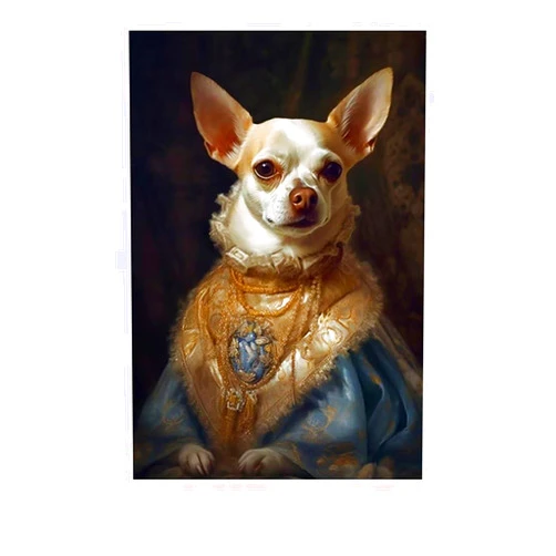 Lancholy Framed Custom Pet Portrait Painting Canvas Wall Art, Renaissance Dog&Cat Portrait from Photo, Pet portrait painting, Ready to Hang-Y08-7.9x11.8in