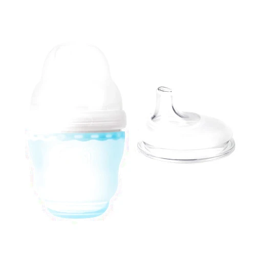 Olababy Gentle Bottle (4oz, Sky) + Soft Spout/Sippy Lid Transitional Bundle