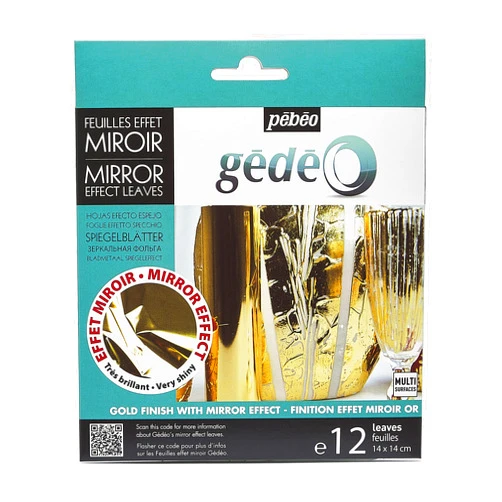 PEBEO Pébéo Gédéo Mirror Effect Gold Leaves Adhesive Sheet - 12 Sheets, 5 ½ x 5 ½ Inches, Art and Craft Supplies, for Painting, Home Decor, or Decorations