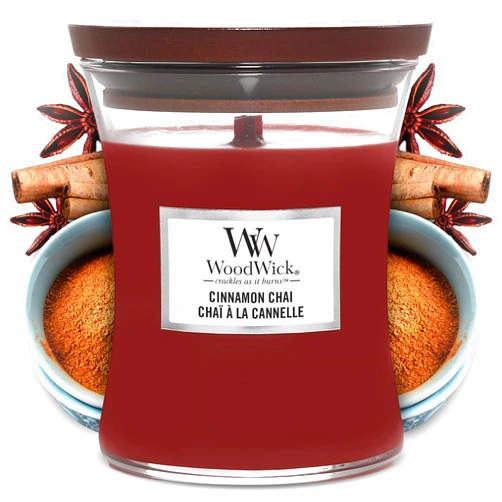 WoodWick Medium Hourglass Scented Candle | Cinnamon Chai | with Crackling Wick | Burn Time: Up to 60 Hours
