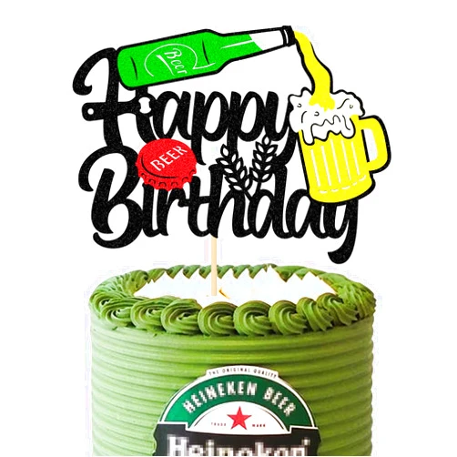 WishFirst Happy Birthday Beer Cake Topper, Glitter Happy Birthday Cake Topper for Cheers & Beers Theme Party, Birthday Cake Decor For Adults Man Women Night Club Event Party