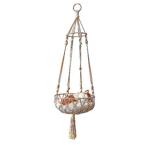 Pologmase Macrame Cat Hammock for Window - Boho Cat Beds for Sleeping, Relaxing, Curling Up | Indoor Cats Swing Shelf with Tassel Storage Basket for Pots, Cushions, Plants, Planks Pologmase 30cm