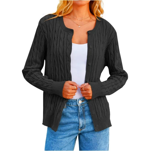 MEROKEETY Women's Cable Knit Open Front Cardigan Sweaters Fall Long Sleeve Button Down Soft Outwear