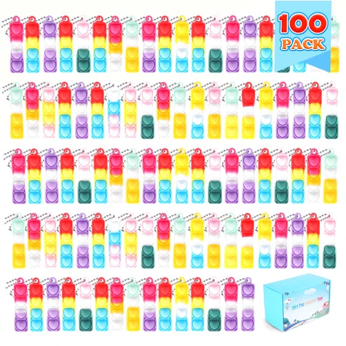 KENWQZI 100 PCS Mini Pop Fidget Keychain Toys,Easter Silicone Mini Pop Bulk Fidget Keychain Toy Party Favors, Push Poping Bubble Sensor Toy, Office Desk Toy for Kids Adults