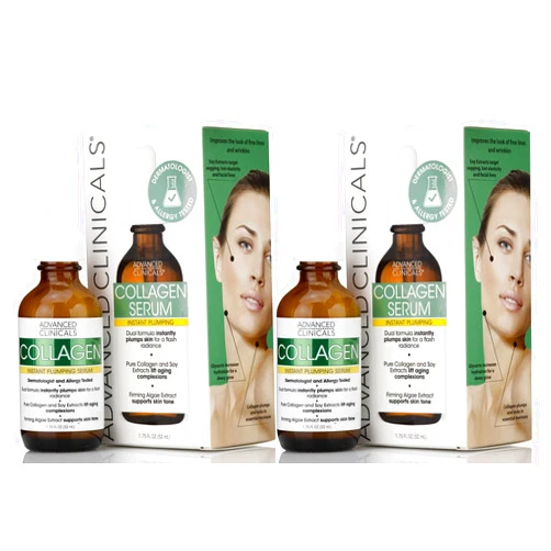 Advanced Clinicals Collagen Serum For Face | Collagen Face Serum For Skin Tightening Helps Lift, Plump & Firm Sagging Skin | Serums For Skin Care | Anti Wrinkle Boost, Fragrance Free, 1.75 Fl Oz, 2PC
