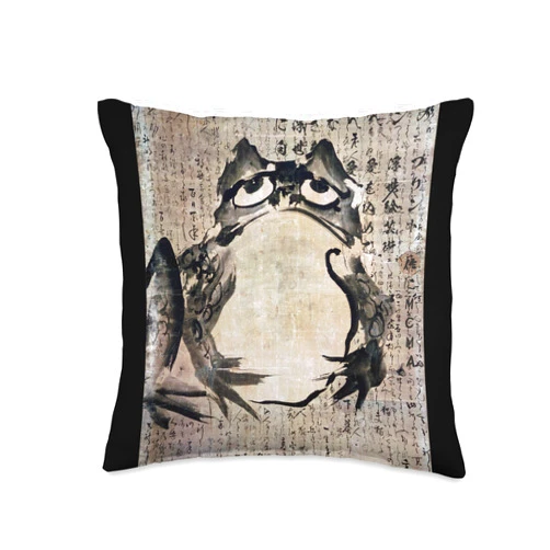 The Art of Print by MCMA - Digitally Enhanced Art Japanese Frog Art Ukiyo-e Print Throw Pillow, 16x16, Multicolor