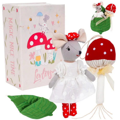 LEVLOVS Mouse and The Mushroom in a Leaf Bed Mouse Doll Christmas Mouse in a Box Sister Mouse in Matchbox Linen Doll