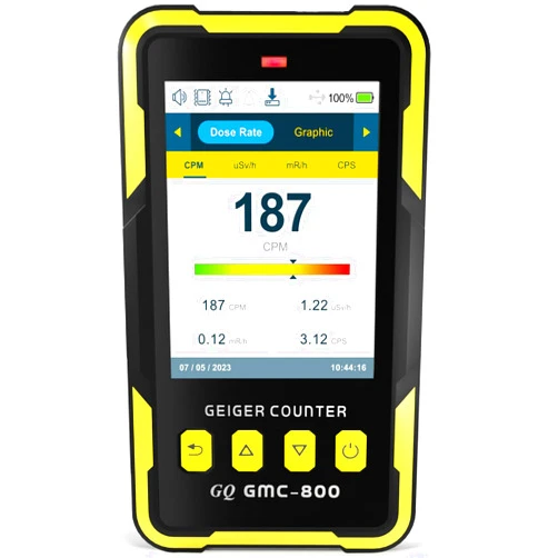 GQ Nuclear Radiation Detector GQ GMC-800 Geiger Counter USA Design Product US National Standard Large Color LCD Display 5 Alarm Types Dosimeter Data Save & Global Share Beta Gamma X-ray Portable Device