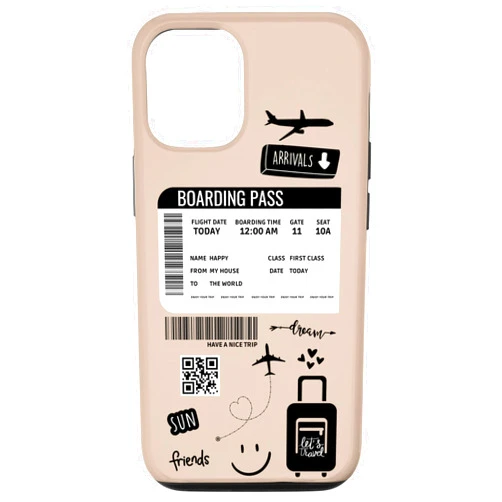 Annalisse Designs Co. iPhone 15 Cute Airplane Boarding Travel Pass Happy Doodle Beige Case