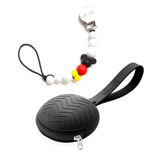 Ali+Oli (Black) Bundle Duo, Modern Pacifier Case & Pacifier Clip, BPA Free Food-Grade Silicone, Gift Set for Baby