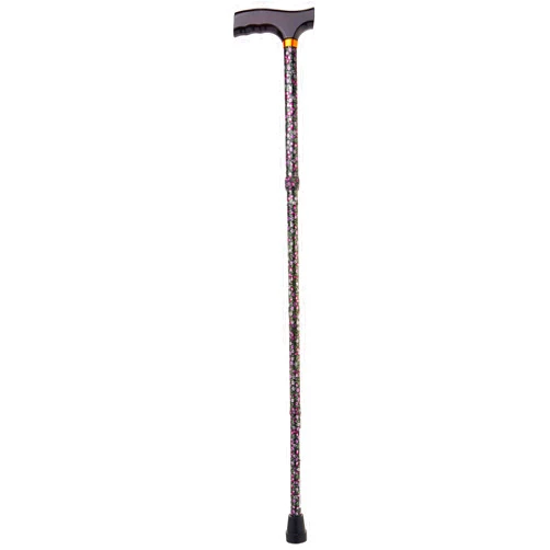Drive Medical Lightweight Adjustable Folding Cane with T Handle, Black Floral, Universal